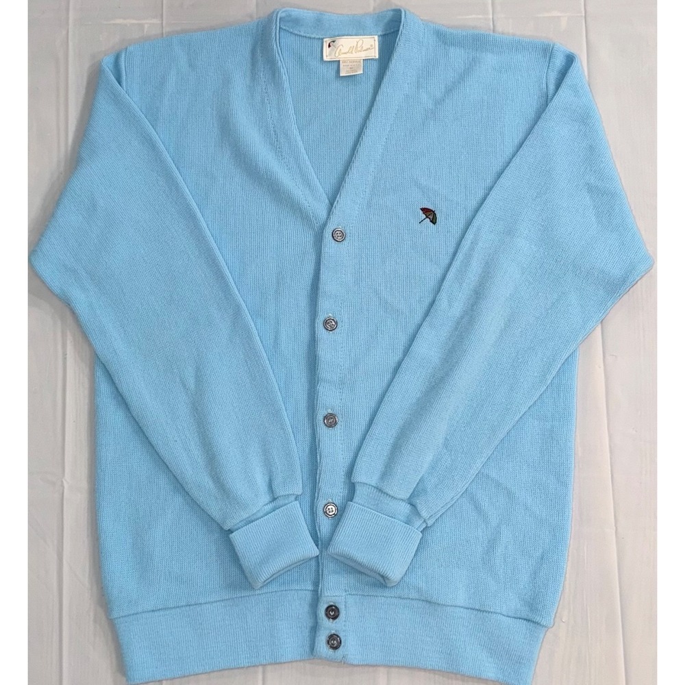 Vintage Arnold Palmer Cardigan Baby Blue Size M Late 70s-Mid 80s Made In USA